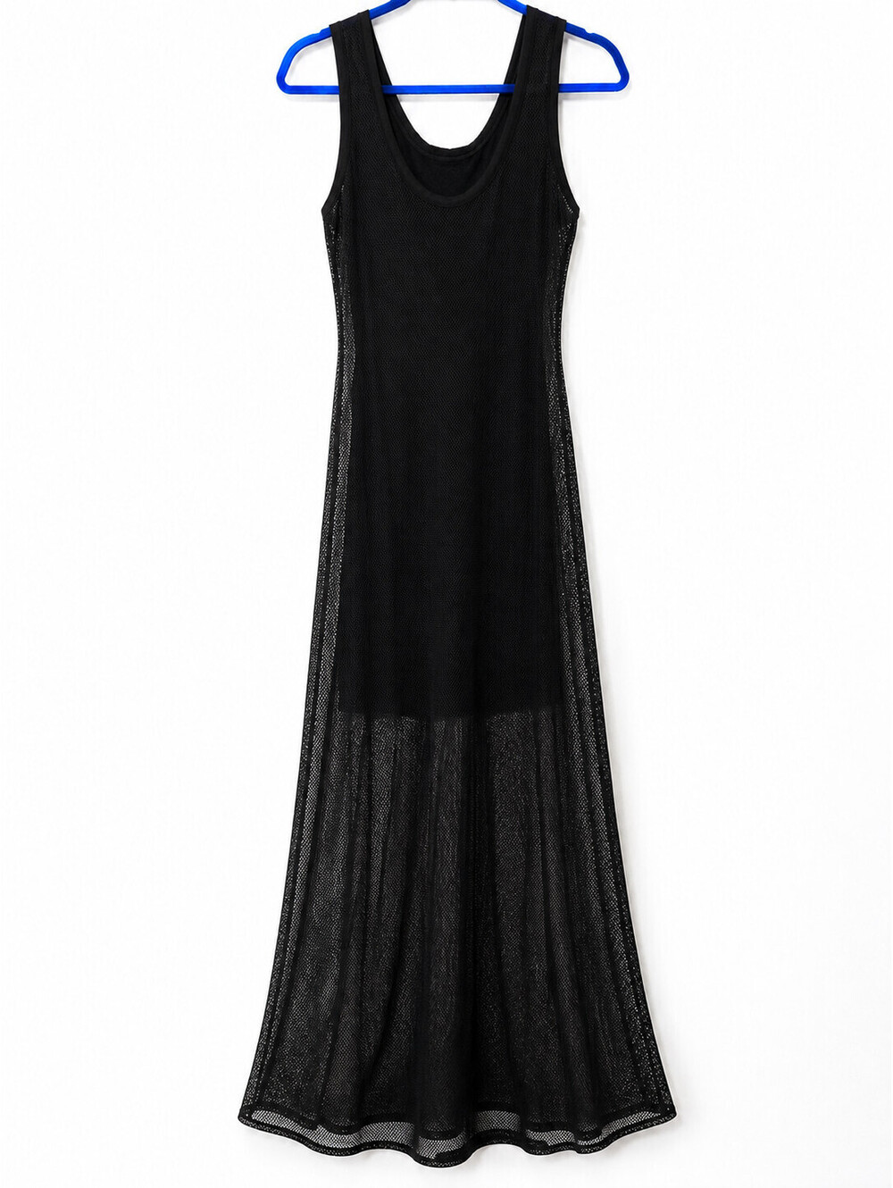 Calvin Klein Black Mesh Maxi Dress Sz L Womens Sleeveless Minimalist 90s Y2K